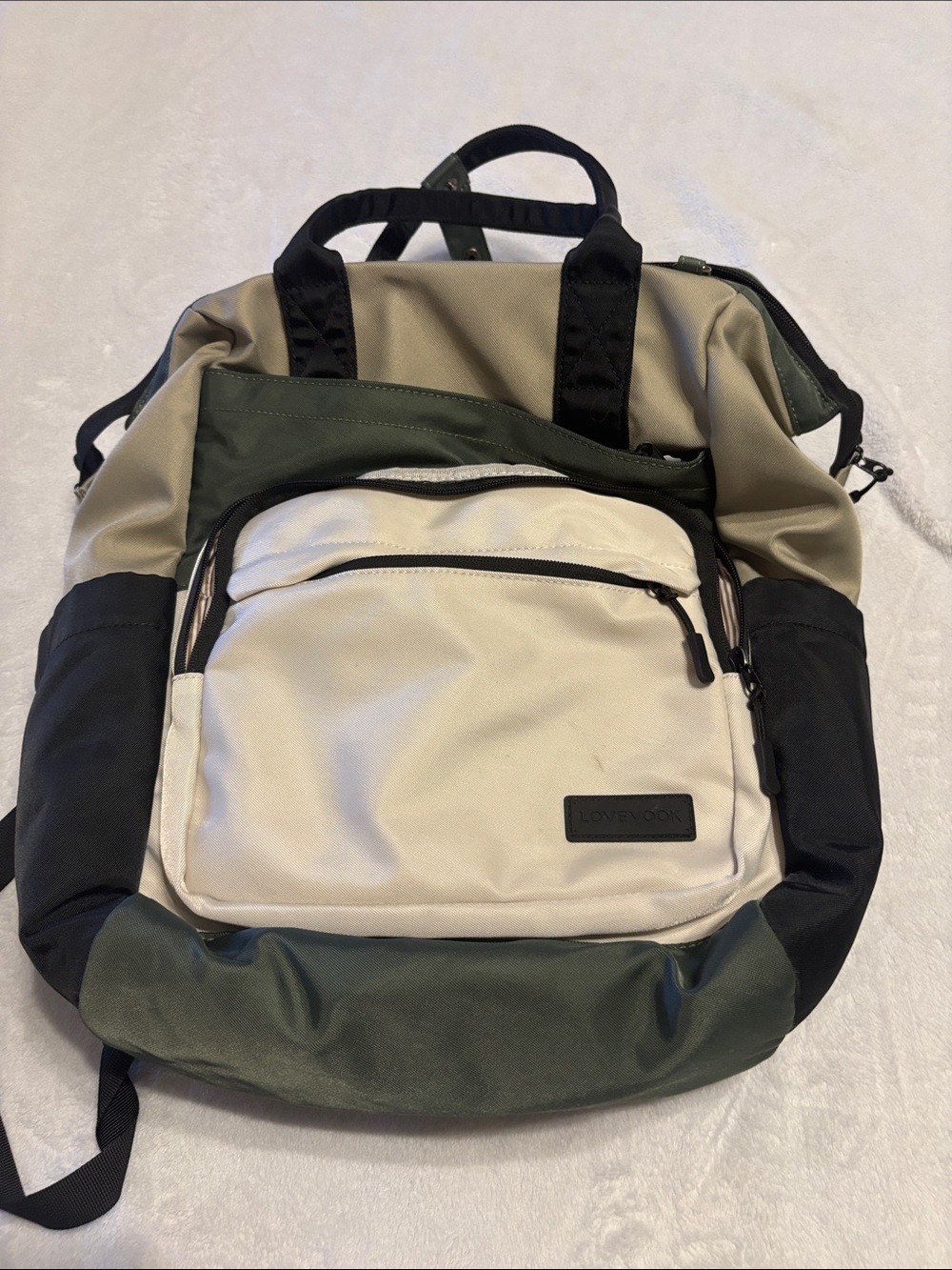 Colorblock Women's Backpack in Cream, Olive & Black